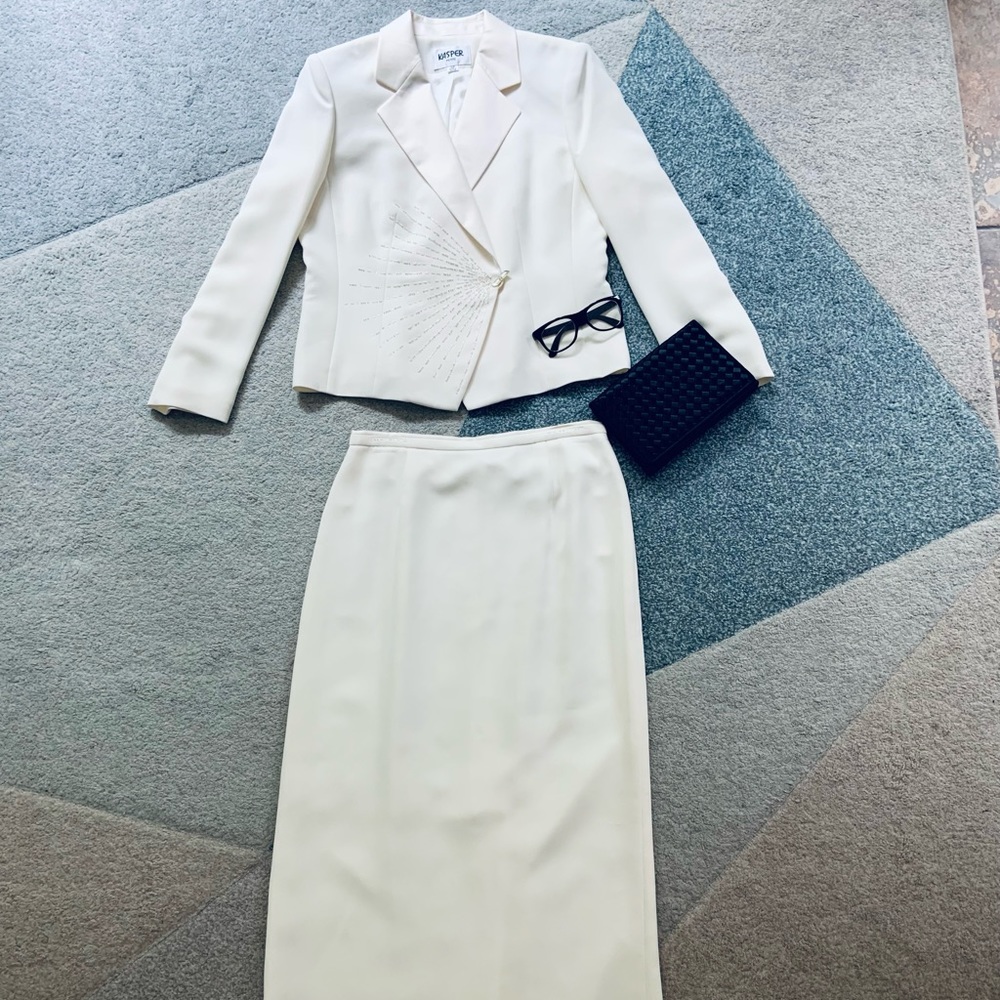 Kasper Petite White/Cream Dress Suit Coat